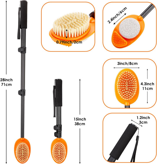 Foot Scrubber with Pumice Stone, 3 in 1 Adjustable Aluminum Tube 15”-28” Shower feet Dead Skin Remover, Foot Cleaning Brush for Seniors,Elderly, Disabled Men and Women