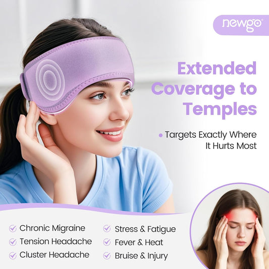 NEWGO Headache Ice Pack Head Wrap for Migraines, Cold Pack Head Ice Therapy Wrap for Headache Relief, Tension, Sinus Pain, Chemo, Head Injuries (Purple) 29.5" x 4.3"