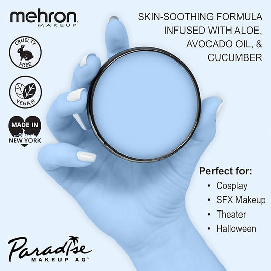 Mehron Makeup Paradise Makeup AQ Pro Size | Stage & Screen Performance, Face & Body Painting, Beauty, Cosplay, and Halloween | Water Activated Face Paint, Body Paint 1.4 oz (40 g) - Pastel Blue