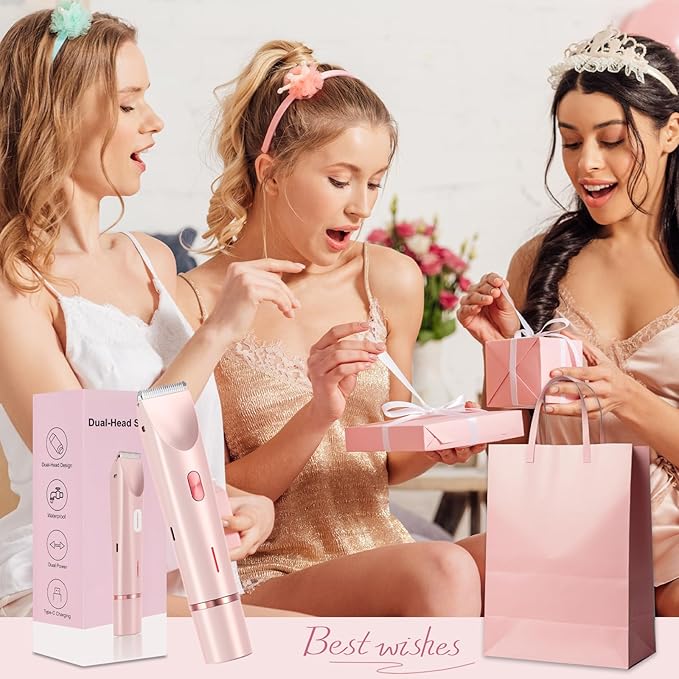 Dermave Bikini Shaver - Bikini Trimmer for Women, Dual Head Shaver Painless Hair Removal for Face, Body & Intimate Areas (Pink)