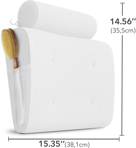 Everlasting Comfort Luxury Bath Pillows for Tub with Head and Neck Support - Non-Slip Bathtub Pillow with Suction Cups, Quick-Drying Mesh & Drying Hook - Jacuzzi & Bathtub Accessories for Women -White