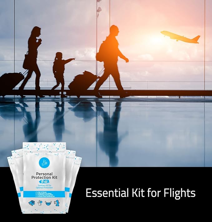 Personal Protection Kit TO GO, Mini 4 Item PPE Kit for travel and school | Includes 1 Each of Face Covering, Gloves, Cleansing Wipes & Hand Cleansing Gel | 10 - Pack (Green)