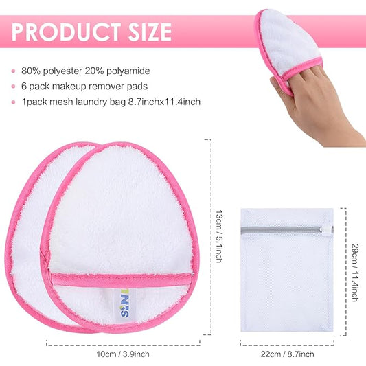 SINLAND Reusable Makeup Remover Pads For Face,Eye,Lips Microfiber Gentle Facial Cleansing Cloths for All Skin Types Friendly for Makeup Remover With Laundry Bag 5.1inchx3.93inch White Pack of 6