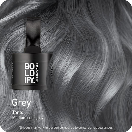 BOLDIFY Hairline Powder - Root Touch Up Hair Color for Gray Coverage - Bald Spot Concealing Hair Powder for Women & Men - 48-Hour Stain-Proof - Gray