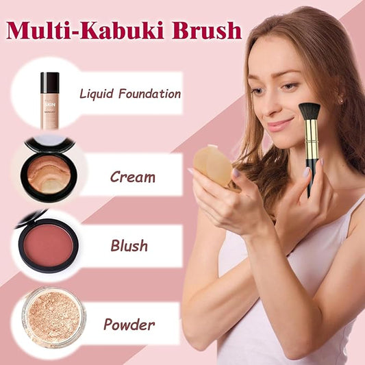 Retractable Kabuki Makeup Brushes 2 Pcs, Powder Brush/Foundation Brush/Blush Brush for Foundation, Powder Blush, Bronzer, Buffing, Liquid, Cream, with Cover