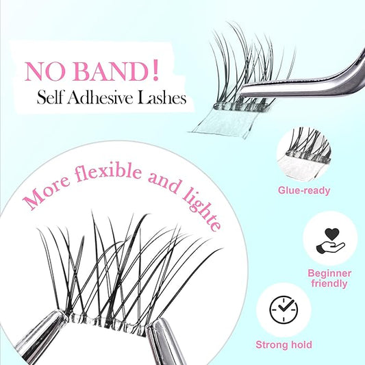 GAQQI Self Adhesive Eyelashes Clusters, No Glue Lash Clusters 10-16mm Wispy & Natural Cluster Lashes, No Band Press On Lashes, More Comfortable & Stronger Hold (Lace)