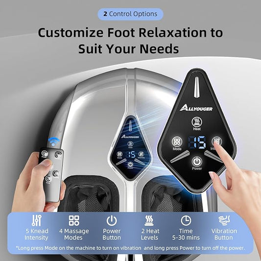 Shiatsu Foot Massager with Heat,Vibration,Air Compression and Deep Kneading for Plantar Fasciitis, Neuropathy,Improve Foot Wellness,Gifts for Women & Men(Silver)