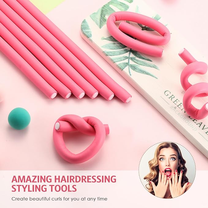 Syhood 30 Pcs 7'' Flexible Curling Rods Twist Foam Hair Rollers Soft Foam No Heat Hair Rods Rollers and 1 Steel Pintail Comb Rat Tail Comb for Women Long Short Hair(Pink,7 x 0.47 Inch)