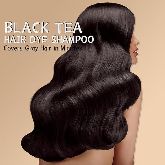 Black Tea Hair Dye Shampoo 3 in 1 for Gray Hair, Long-lasting & Natual Hair Color Shampoo, Herbal Ingredients Natural Shampoo Hair Dye Effect in Minutes, Gifts for Men Women 500ml