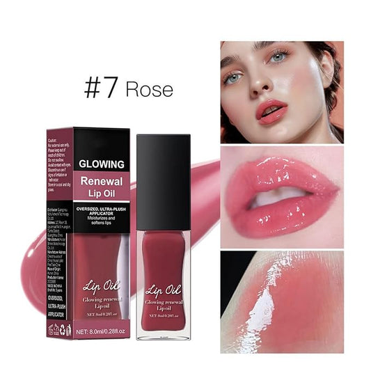 MAEPEOR Glowing Lip Oil 7 Colors Hydrating Lip Balm Nourishing Lip Care Lip Treatment Glossy Finish Non-sticky Moisturizing Lip Balm (07 Rose)