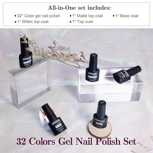 JODSONE Gel Nail Polish Shiny High Gloss Surface Strengthening Glitter Minimalistic Artistic Creation Starter Set 36 Pieces