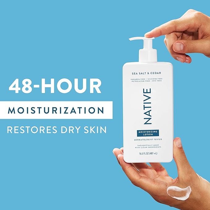 Native Body Lotion Contains Naturally Derived Plant-Based Moisturizers for Women and Men | Restores Dry Skin, Sea Salt & Cedar, 16.5 fl oz