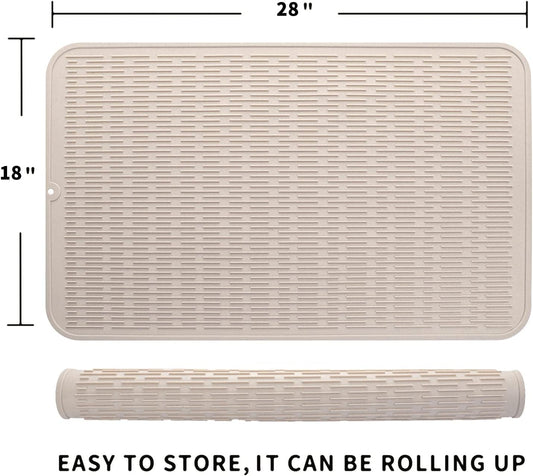 Silicone Dish Drying Mat for Multiple Usage,Easy clean,Eco-friendly,Heat-resistant Silicone Mat for Kitchen Counter or Sink,Refrigerator or Drawer Liner Tapioca 3XL 28 inches x 18 inches