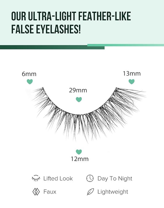Lashes Natural Cat Eye Lashes Wispy Lashes 13mm False Lashes Wispy Lashes C Curl Strip Eyelashes Thin Cotton Band Soft Fake Eyelashes False Lashes Pack 7 Pairs