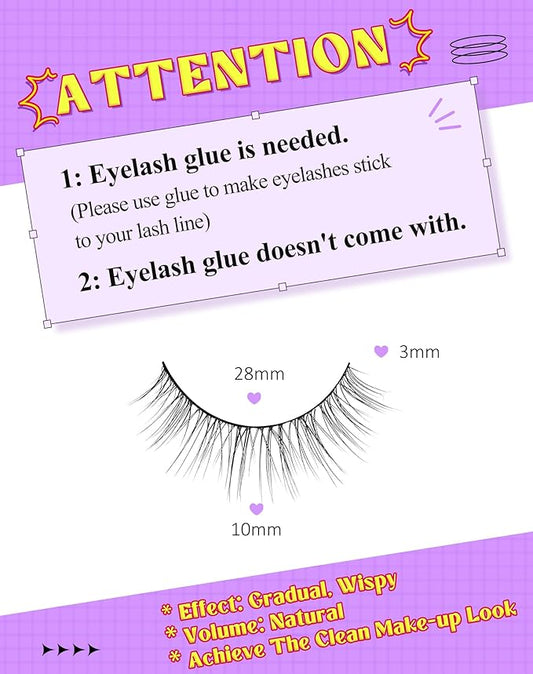 Onlyall Natural Lashes Wispy Lashes Natural Look False Eyelashes Natural Flared Eyelashes False Eye Lashes Soft Fluffy Lashes 7 Pairs DK32, Black