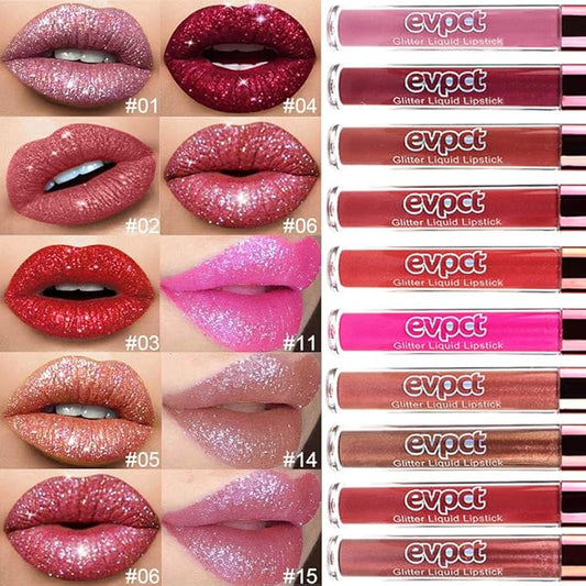eevpct 2Pcs Mauve Red & Wine Red Matte to Glitter Liquid Lipstick Set Kit for Women Long Lasting Glossy Metallic Shimmer Sparkle Lipstick Lip Gloss 2+6