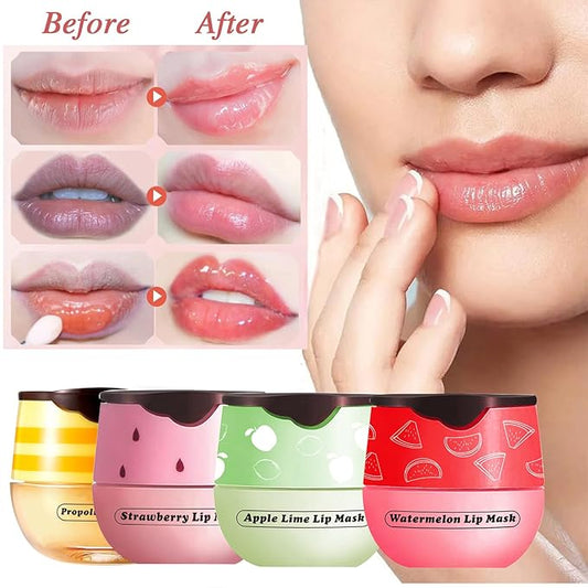 2 PCS Lip Balm Honey Pot, Apple Lime & Watermelem Lip Mask Vitamin E & Moisturizing Propolis Sleeping Lip Mask Prevention Dry and Cracked Lip Scrubs Exfoliator, Christmas Gifts