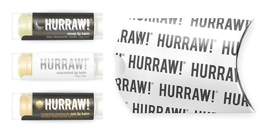 Hurraw! Moon Night Treatment, Unscented, Sun (Zinc Oxide SPF15) Lip Balms, 3 Pack Bundle: Organic, Certified Vegan, Cruelty & Gluten Free. Non-GMO, All Natural. Bee, Shea, Soy & Palm Free. Made in USA