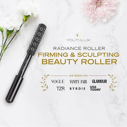 Radiance Roller – Germanium Stone Facial Massage Tool for Lifting, Sculpting, De-Puffing, Glow Boost, Energizing & Cooling Effect (Black)