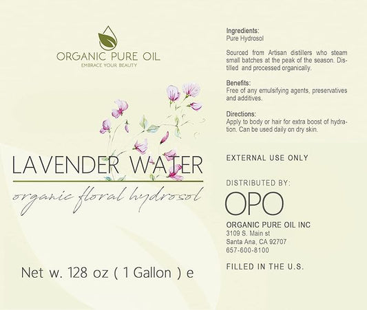 OPO Lavender Water Hydrosol - Pure Steam Distilled Natural Non GMO Calming Bulk Body, Face, Facial Toner, Aromatherapy, Set Makeup, Cleanser Mist Spritz (128 oz / 1 Gallon)