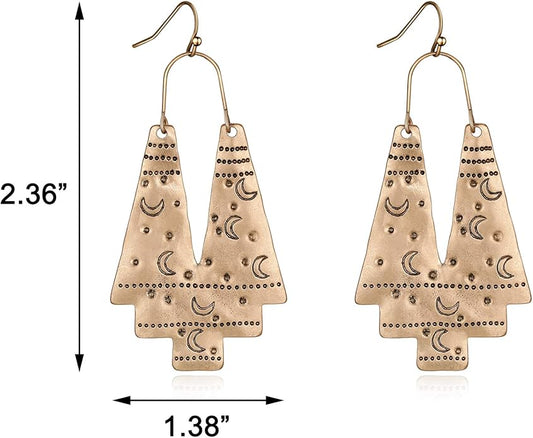 Zealmer Gold Geometric Earrings Statement Vintage Boho Ethnic Earrings Hollow Out Fan Shape Dangle Drop Earrings for Women Birthday Christmas Valentines Day Gift