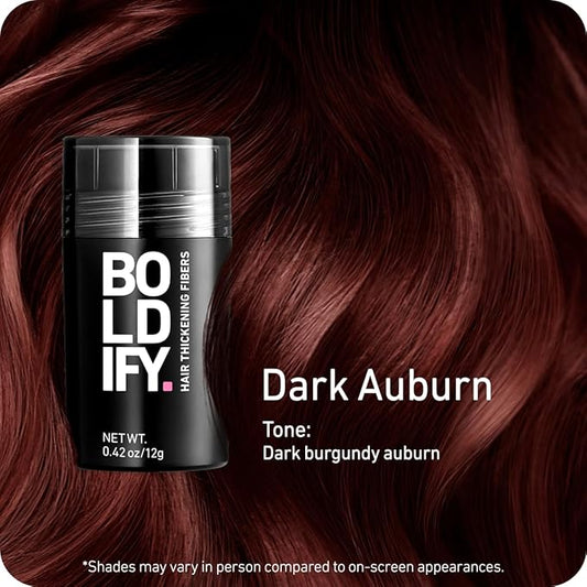 BOLDIFY Hair Fibers (12g) - Fill In Thinning and Fine Hair for an Instantly Fuller, Thicker Look - 14 Shades for Women & Men - Dark Auburn