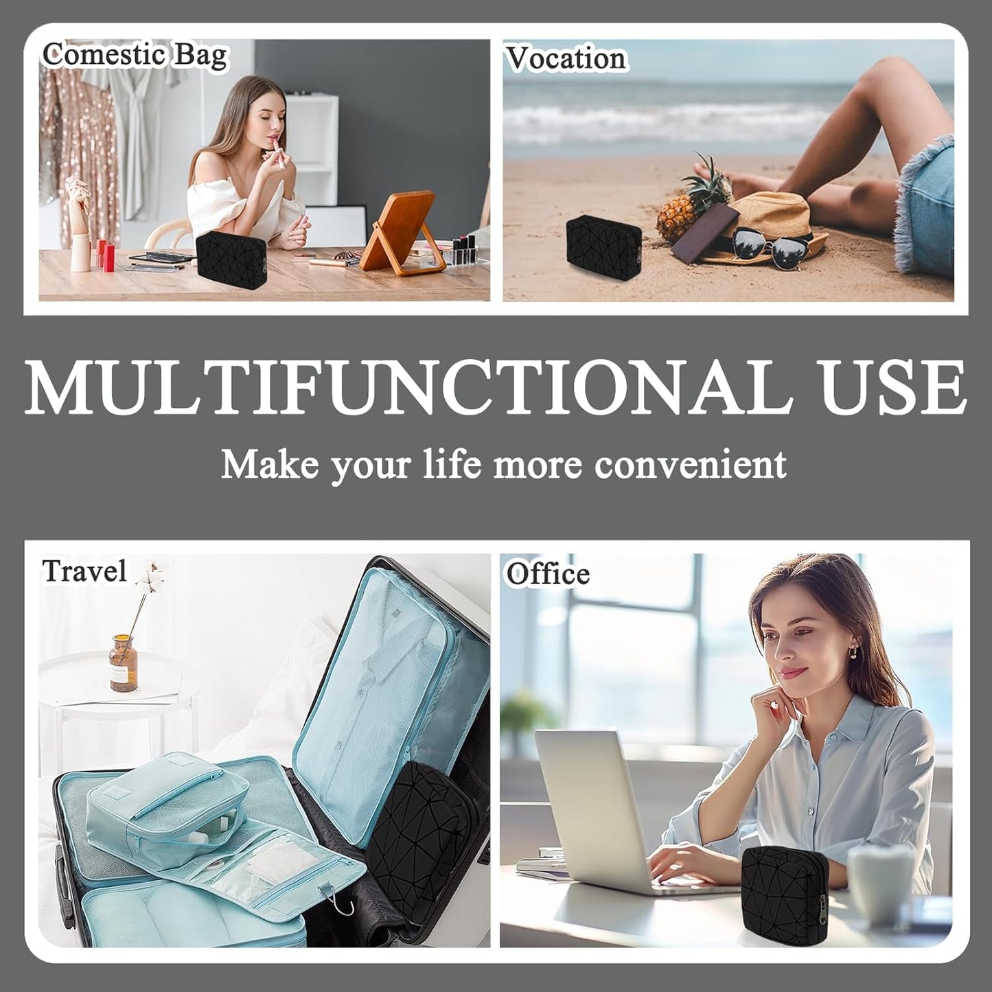 Sanitary Napkin Storage Bags Set, Portable Period Bag for Teen Girls Small Make up Bag for Purse, Portable Menstrual Pad Pouch (Large & Small Black)