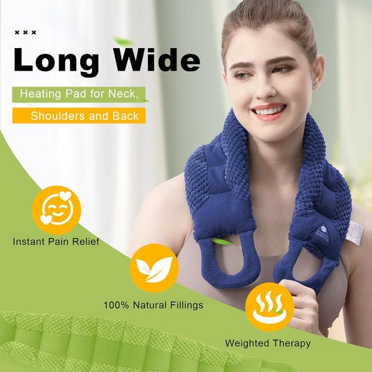 UNCN Long Heating pad for Neck and Shoulders Back 33 * 5.9" microwavable Large Moist Heat Pack Warm hot Compress Neck wrap Weighted Bag Massage Reusable Herbal Nature Calming Portable