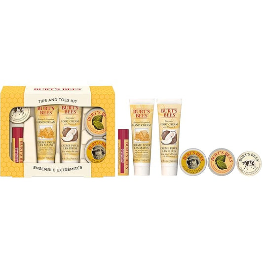 Burt's Bees Back to School Gifts Ideas, 6 Body Care College Dorm Products, Tips and Toes Set - Pomegranate Moisturizing Lip Balm, 2 Hand Creams, Foot Cream, Cuticle Cream & Hand Salve