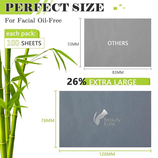 Natural Premium Oil Blotting Paper for Oily Skin with Bamboo Charcoal,26% Larger Oil Blotting Sheets for Face,Makeup Friendly Oil Absorbing Sheets 600 Sheets