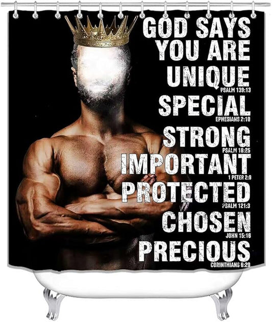 4PCS African American Shower Curtain Set, Black Shower Curtain, Black King Afro Black Man Bathroom Decor, Non-Slip Bath Mat, Positive Motivational Inspirational Gifts for Men, Man Cave Decor