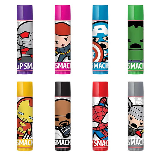 Lip Smacker Marvel Avenger Flavored Lip Balm Party Pack 8 Count, Super Hero, Spirderman, Iron Man, Captain America, Clear, For Kids