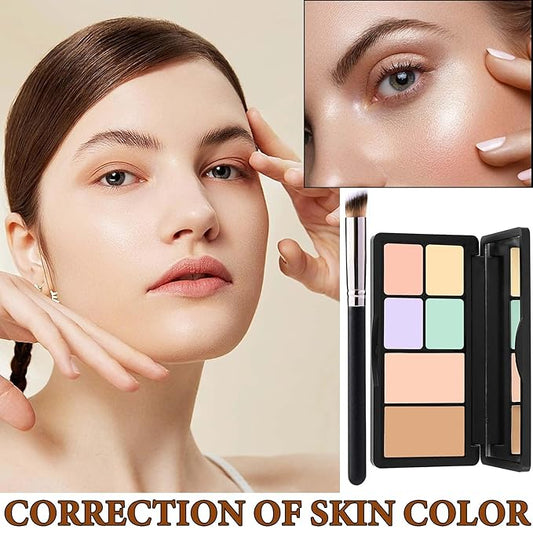 6 Colors Correcting Concealer Contour Palette,Concealer Cream Contour Makeup Palette,Contouring Foundation Highlighting Makeup Kit with Brush(01#)