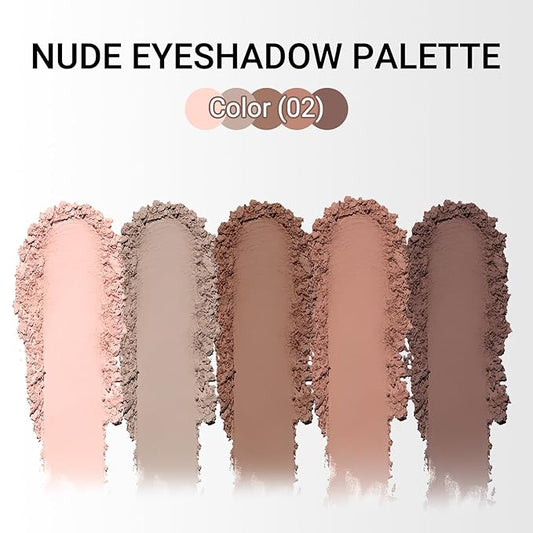 Erinde 5 Colors Matte Eyeshadow Palette Makeup, Neutral Nude Brown Light Brown Cool-Toned Taupe Eye Shadow, Long Wearing Waterproof Everyday Eye Makeup for Brown Eyes, 02