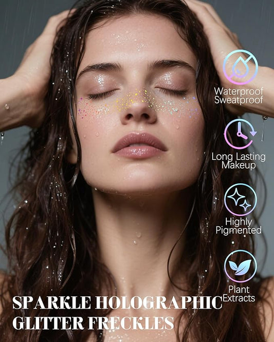 Glitter Freckles, Holographic Multichrome Freckles Temporary Face Tattoos, Body Face Glitter for Women Girls, Country Concerts Singer Festival Rave Accessories (iridescent - 10 pcs)