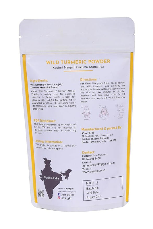 Asia Wild turmeric Powder by Asia | 100g /3.5 Oz | Kasturi Manjal | Curcuma Aromatica |100% Natural – Nothing external added | Preparing Turmeric Face Mask | For Face Packs & Face Mask