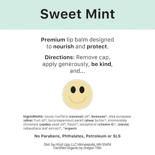 Kind Lips Lip Balm - Nourishing & Moisturizing Lip Care with Shea Butter, Beeswax & Vitamin E | Sweet Mint Flavor | 0.15 Ounce (Pack of 5)