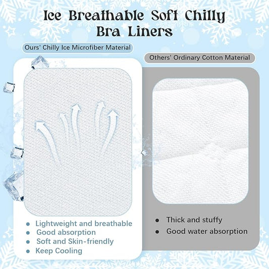 Toulite Cool Ice Silk Bra Liners for Sweat 10 Pcs 3 Layer Medium Washable Rectangle Cool Ice Silk Under Breasts Pads for Women Absorb Sweating, 18 x 3 Inches White for Summer