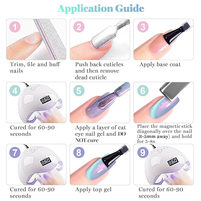 RARJSM Aurora Pearl Cat Eye Gel Nail Polish Set 6pcs Ceramic Silver Shimmer Universal Pink Green Blue Purple Orange Glitter Mermaid Swirl Shell Thread Effect with Magnet Stick Curing Requires