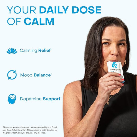 Healthycell Calm Mood Daily Liquid Supplement - Cortisol Manager & Mood Support Supplement for Stress with Ashwagandha, L-Theanine, Magnesium, 5-HTP, GABA & Saffron - 30 Gel Packs