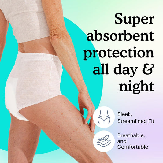 Because Adult Incontinence Underwear for Sensitive Skin - Women - Premium Overnight Disposable Briefs, Anti Odor - White, Large - Absorbs 6 Cups - 14 Count (Pack of 1)