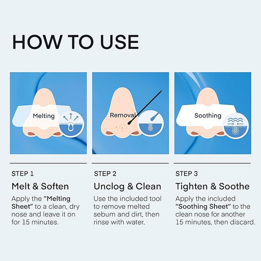 TEREZ & HONOR Korean Melting Pore Strips Blackhead Remover 5 Kits - Sebum Softener, Pore Minimizer Strips - Hypoallergenic Tested, 3-Step Pore Refining Sets