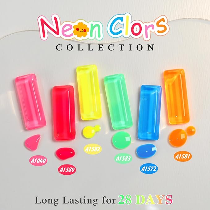 Double Rhythm 6 Pcs 15 ML Gel Polish Set Same Color Same Bottle Soak Off Gel Polish Kit Nail Art Manicure Salon DIY at Home for Women (Pastel Red Pink Orange Yellow Green-T6-11)