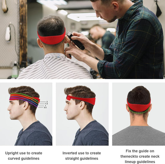 Neckline Shaving Template and Hair Trimming Guide, Silicone Curved Haircut Band for DIY Haircutting Creating Clean Straight Neck Hairline, Fade and Taper Guide for Hair Clippers (Red)