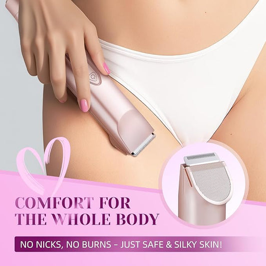 Bikini Trimmer for Women,3 in 1 Electric Razor with Ceramic Blades, IPX7 Waterproof, USB Rechargeable, Painless Hair Removal for Face,Body,Bikini Area, Travel Grooming Kit (Rose Gold)