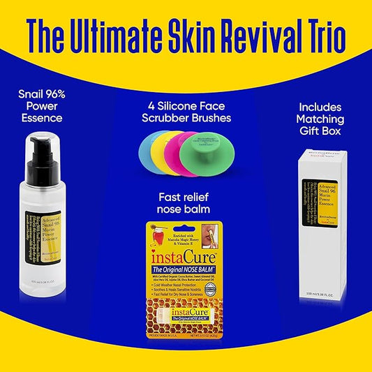 Original Nose Balm, Advanced Snail 96 Mucin Power Essence (3.38 fl oz) Bundle with 4 x Silicone Facial Cleansing Brushes & Matching Gift Box
