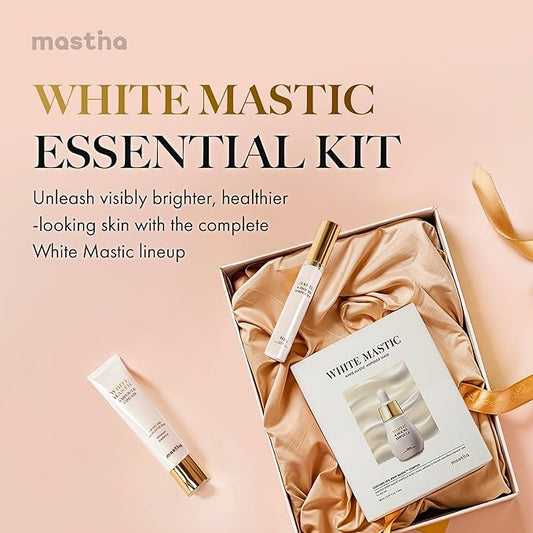 MASTINA White Mastic Essential Skin Care Set- Cream, Ampoule Massager Roller Stick & Sheet Mask Set for Skin Care. Korean Skin Care. Vegan Collagen, Beta-Glucan