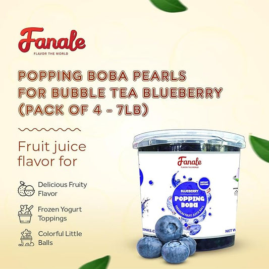 Fanale Blueberry Popping Boba Pearls, Vegan, Non GMO, Gluten Free, Fat Free, Perfect for Bubble Tea, Smoothies, Ice Cream, Desserts, and Beverages.