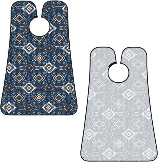 Beard Trimming Catcher Apron, Waterproof Non-Stick Grooming Bib for Shaving, Ideal for Men Dad Father’s Day, Blue Geometric Tribal Navajo Aztec Ethnic Shave Bib