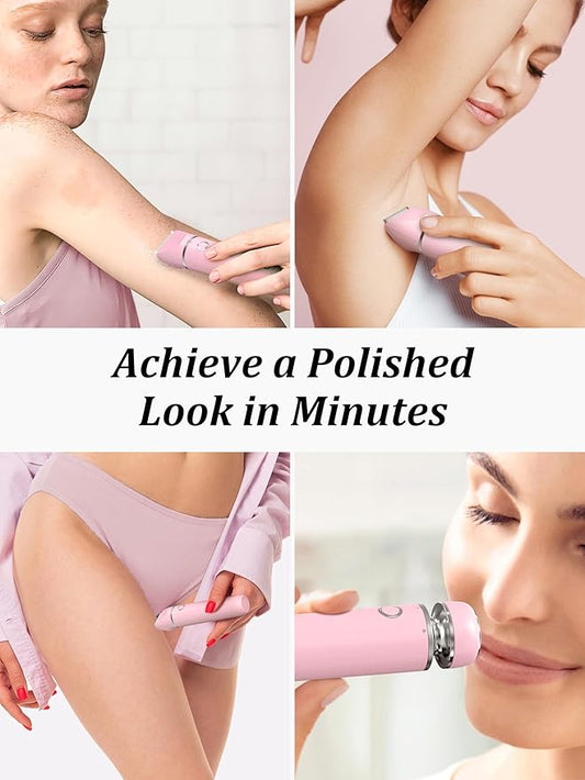 Bikini Trimmer and Shaver Kit for Women - 2-in-1 Wet/Dry Electric Body Hair Trimmer Facial Hair Removal Cordless Waterproof Bikini Shaver Razor for Face Lip Chin Pubic Underarm Legs